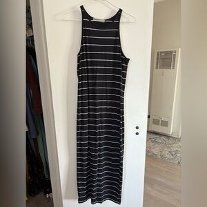 Athleta Black and White Striped Midi Dress